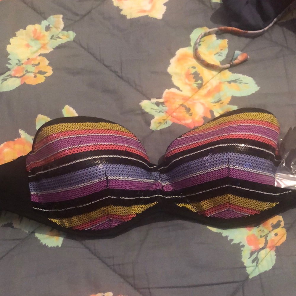 Victoria’s Secret Black Sequin Flirt Bandeau Bikini Swim Top - 36C